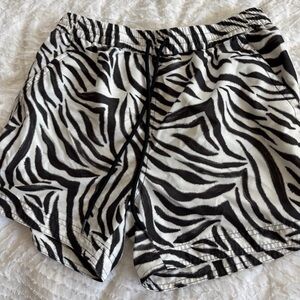 South Beach Swim Trunks Shorts in Black and White Tiger Stripe. M